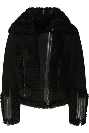 Tom Ford Jakke, Dame, Sort, XS, Uld, Sort Shearling Lynlås Jakke