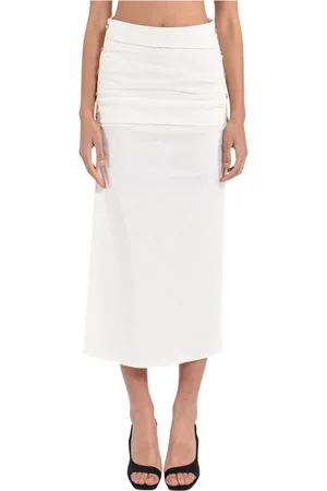 Pinko Nederdel, Dame, Hvid, XS, Linned, Linned Midi Nederdel med Sidelukning