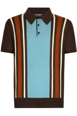 Dolce & Gabbana Strik, Herre, Flerfarvet, S, Cashmere, Stribet Cashmere Silke Polo Skjorte