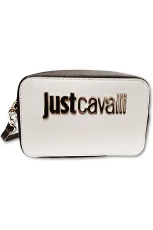 Roberto Cavalli Taske, Dame, Hvid, ONE SIZE, Uld, Kompakt skuldertaske med metallogo