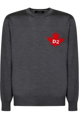 Dsquared2 Sweathshirts & Hoodies, Herre, Grå, L, Uld, Mørkegrå Maple Leaf Sweater