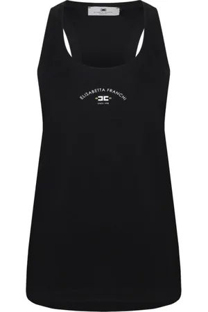 Elisabetta Franchi Top, Dame, Sort, XS, Bomuld, Sort tanktop med racerback halsudskæring
