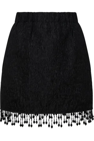 Ganni Nederdel, Dame, Sort, 2XS, Sort Frynset Jacquard Midi Nederdel