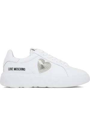 Moschino Sko, Dame, Hvid, 40 EU, Hvide lave top sneakers med hjerte