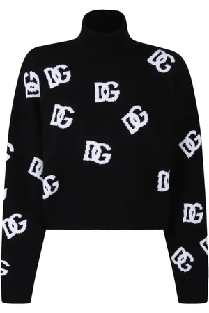 Dolce & Gabbana Strik, Dame, Sort, S, Uld, Sort DG Logo Sweater