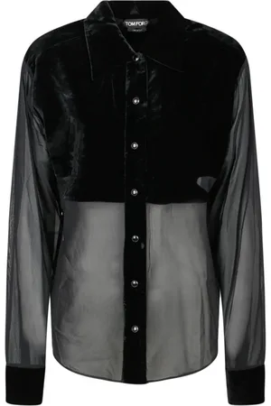 Tom Ford Bluser & Skjorter, Dame, Sort, S, Sort silke skjorte med paneler og knapper