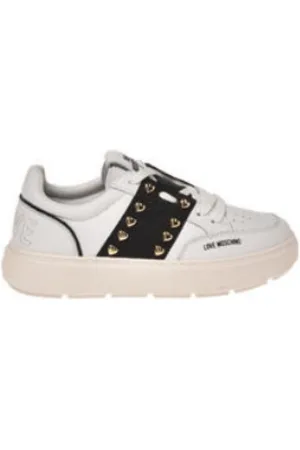 Moschino Sko, Dame, Hvid, 41 EU, Sneakers med glitrende bånd og gyldne hjerter
