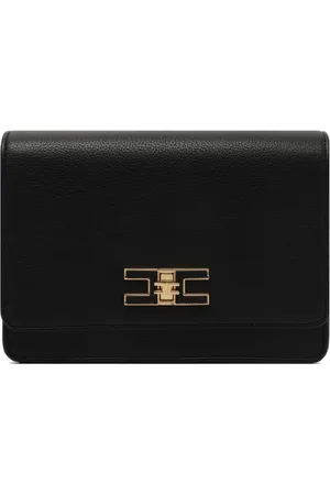 Elisabetta Franchi Taske, Dame, Sort, ONE SIZE, Uld, Sort skuldertaske med metallogo