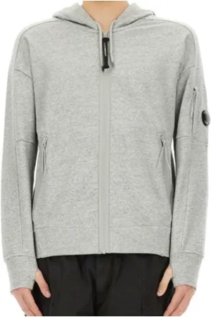 C.P. Company Sweathshirts & Hoodies, Herre, Grå, S, Bomuld, Linse Detaljeret Hættetrøje