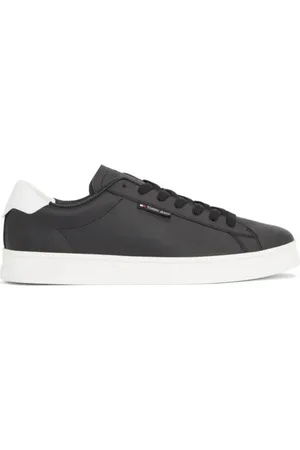 Tommy Hilfiger Sko, Herre, Sort, 40 EU, Læder, Sort Læder Lavtop Sneakers