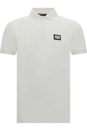 Dolce & Gabbana Top, Herre, Hvid, L, Bomuld, Ribbet Krave Bomuld Polo Skjorte