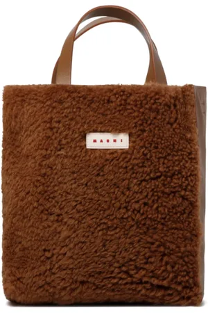 Marni Taske, Dame, Brun, ONE SIZE, Bomuld, Shearling Logo Patch Tote Bag