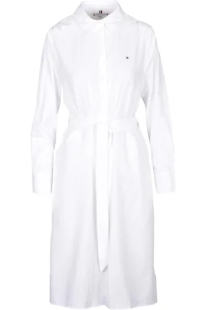 Tommy Hilfiger Kjole, Dame, Hvid, L, Bomuld, Bomuld Chemisier Kjole med Knapper