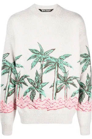 Palm Angels Strik, Herre, , M, Trykt Sweater Smør Grøn