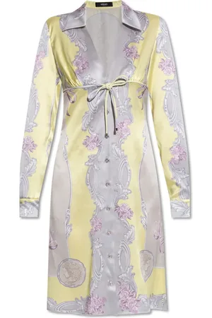 VERSACE Kjole, Dame, Flerfarvet, 3XS, Silkekjole med Medusa Cameo-print