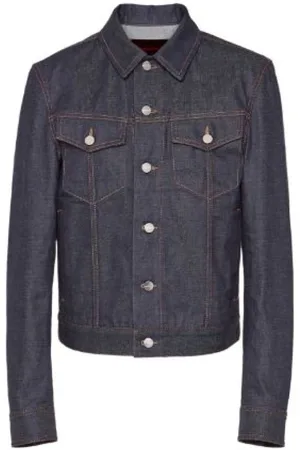 Salvatore Ferragamo Jakke, Herre, Blå, M, Denim, Mørk Denimjakke med spids krave