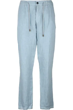 ELEVENTY Bukser, Herre, Blå, W36, Linned, Linned Comfort Fit Bukser med Lynlås