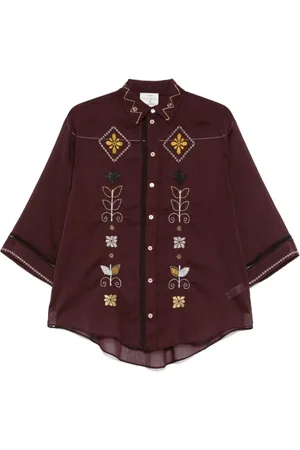 FORTE FORTE Bluser & Skjorter, Dame, Brun, M, Brun Havana Skjorte med Box-Pleat Detalje
