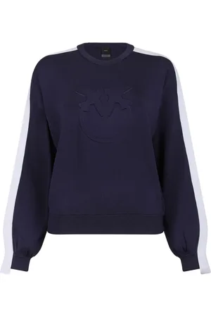 Pinko Sweathshirts & Hoodies, Dame, Blå, M, Blå Logo Præget Sweater