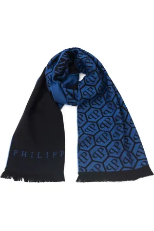 Philipp Plein Tilbehør, Herre, Blå, ONE SIZE, Logo All Over Unisex Tørklæde Blå
