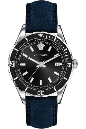 VERSACE Tilbehør, Herre, Blå, ONE SIZE, Læder, Blå Ruskind Analog Ur