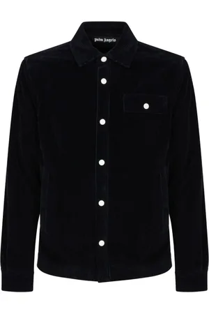 Palm Angels Jakke, Herre, Sort, 2XS, Bomuld, Sort Corduroy Skjortejakke med Hæklet Striber