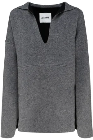Jil Sander Strik, Dame, Grå, XS, Uld, Grå Uld Sweater med Sømandsudskæring