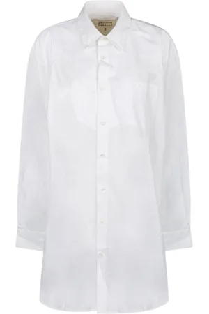 Maison Margiela Bluser & Skjorter, Dame, Hvid, S, Bomuld, Hvid Skjortekjole med Håndsyede Sting