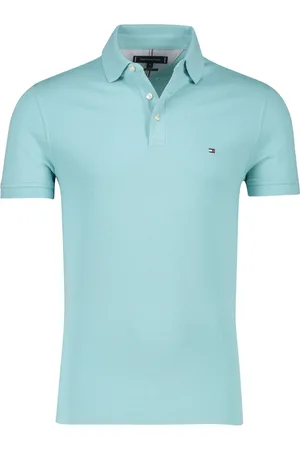 Tommy Hilfiger Top, Herre, Blå, S, Bomuld, Grøn kortærmet poloshirt Slim Fit