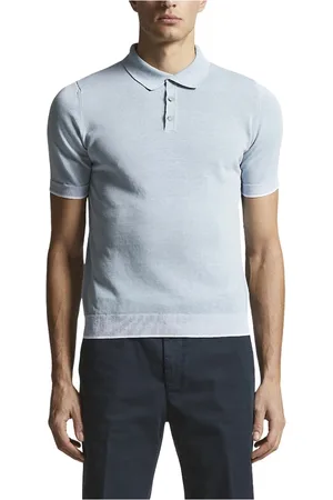 PESERICO SIGN Strik, Herre, Blå, XL, Bomuld, Linned og bomuld crepe polo shirt