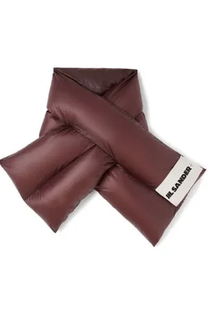 Jil Sander Tilbehør, Dame, Lilla, ONE SIZE, Ned Tørklæde Aubergine Hvid Logo Patch