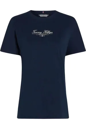 Tommy Hilfiger Top, Dame, Blå, XS, Bomuld, Mørkeblå Script Tee