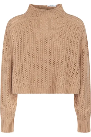 Max Mara Strik, Dame, Brun, L, Uld, Beige Hodeida Sweater