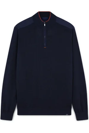 Paul & Shark Strik, Herre, Blå, XL, Uld, Luksus Uld Silke Trøje Jersey Detaljer