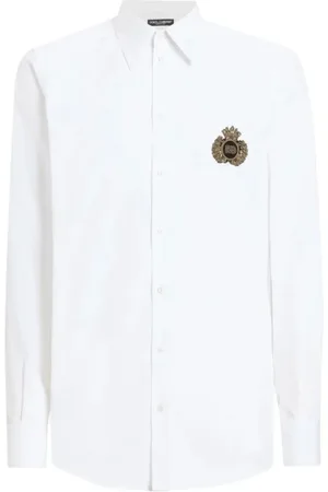 Dolce & Gabbana Skjorte, Herre, Hvid, XL, Bomuld, Hvid Logo Patch Skjorte