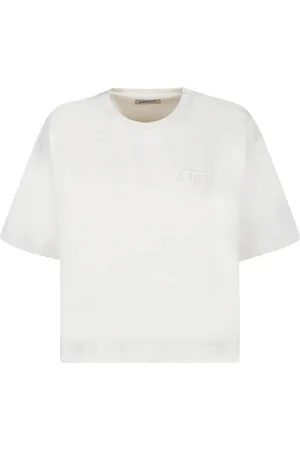 Autry Top, Dame, Hvid, XS, Bomuld, Creme Cropped T-shirt med Logo Præget