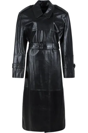 Sportmax Frakke, Dame, Sort, XS, Læder, Sort læder trenchcoat
