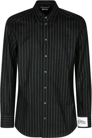 Dolce & Gabbana Skjorte, Herre, Sort, L, Uld, Sort Stribet Skjorte Klassisk Krave