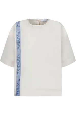 J.W.Anderson Top, Dame, Hvid, 2XS, Bomuld, Logo Broderet Creme T-shirt