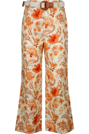 ZIMMERMANN Bukser, Dame, Flerfarvet, S, Linned, Blomsterprint Linned Brede Ben Bukser