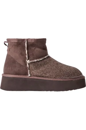 GAËLLE Sko, Dame, Brun, 39 EU, Polyester, Pels Eskimo Støvler med Rhinsten