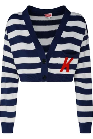Kenzo Strik, Dame, Blå, M, Midnight Nautical Stripes Cropped Cardigan