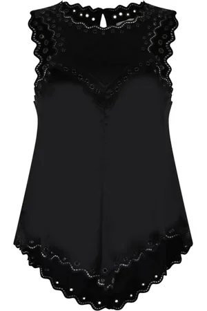 Isabel Marant Top, Dame, Sort, S, Satin, Sort Amaya Tank Top Blonder Kant