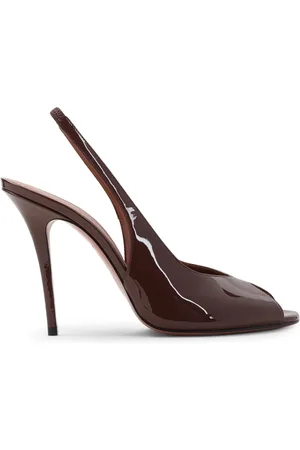 Amina Muaddi Sko, Dame, Brun, 40 EU, Læder, Brun Patent Læder Pumps