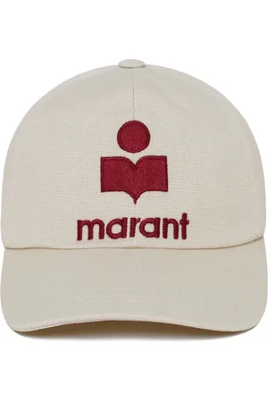 Isabel Marant Tilbehør, Dame, Hvid, 59 CM, Broderet Logo Kasket Ecru/Rød