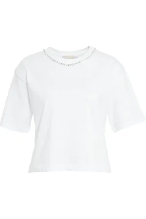 SEMICOUTURE Top, Dame, Hvid, M, Bomuld, Hvid Rhinestone T-shirt Crew Neck