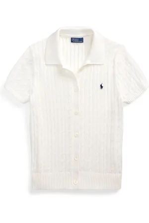 Ralph Lauren Strik, Dame, Hvid, XS, Bomuld, Hvid Kabelstrik Cardigan