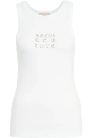 SEMICOUTURE Top, Dame, Hvid, S, Uld, Hvid Tank Top med Logo Broderi