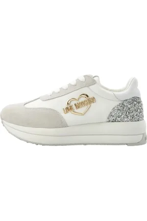 Moschino Sko, Dame, Flerfarvet, 41 EU, Gyldne Hjerte Sneakers med Glitter Indsæt