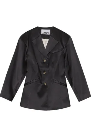 Ganni Jakke, Dame, Sort, XS, Satin, Sort tilpasset satin blazer jakke